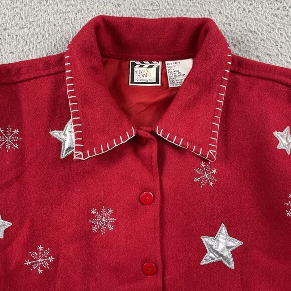 Take Two Christmas Jacket Womens Large Snowman Wool Blend Red w/ Stars - Picture 5 of 8